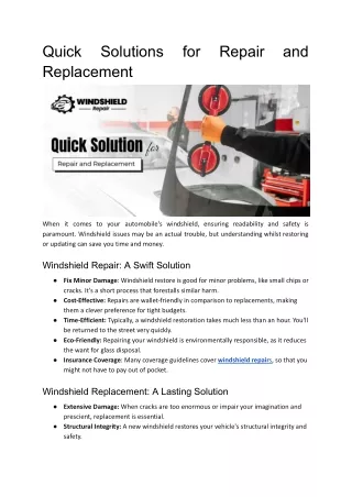 Quick Solutions for Repair and Replacement