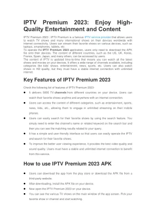 IPTV Premium 2023 Enjoy High-Quality Entertainment and Content