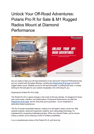 Unlock Your Off-Road Adventures_ Polaris Pro R for Sale & M1 Rugged Radios Mount at Diamond Performance