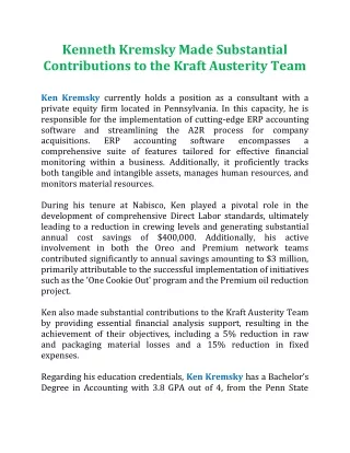 kenneth kremsky made substantial contributions