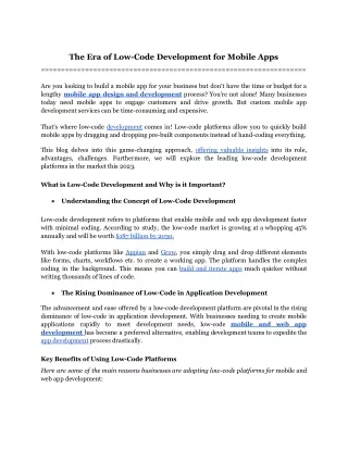 the era of low code development for mobile apps
