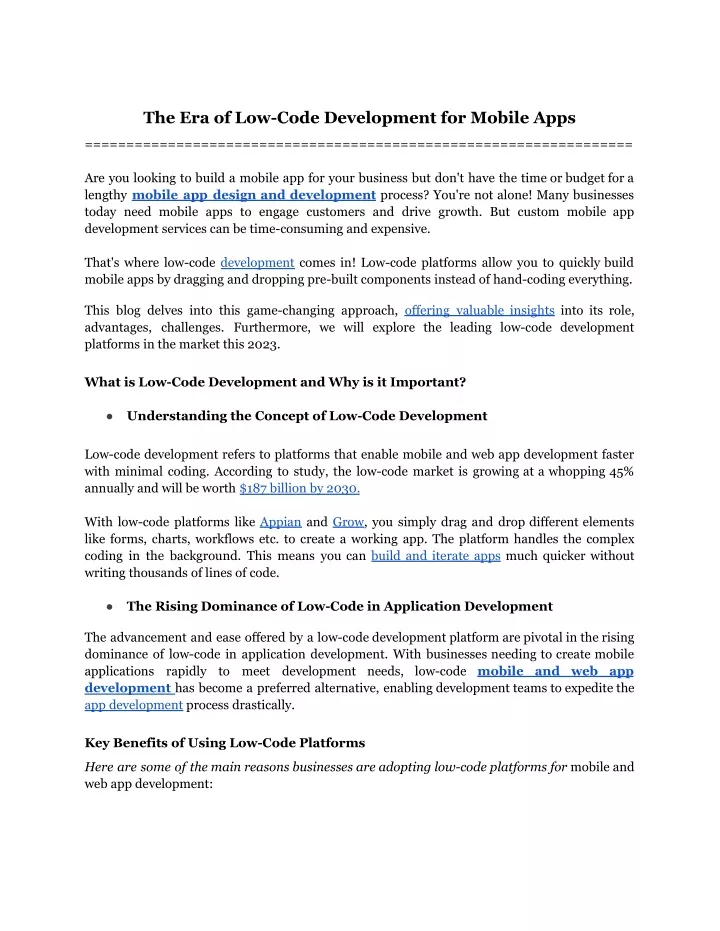the era of low code development for mobile apps