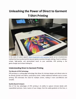 Unleashing the Power of Direct to Garment T-Shirt Printing