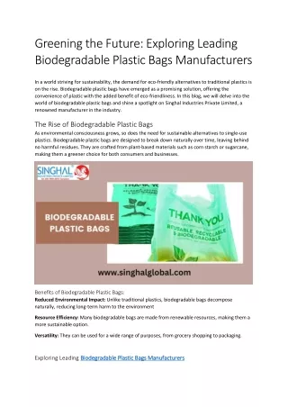 Greening the Future Exploring Leading Biodegradable Plastic Bags Manufacturers