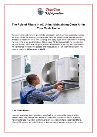 The Role of Filters in AC Units Maintaining Clean Air in Your Vashi Home