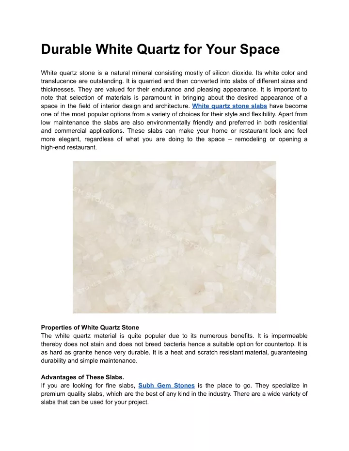 durable white quartz for your space
