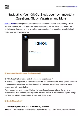 Navigating Your IGNOU Study Journey Important Questions, Study Materials, and More