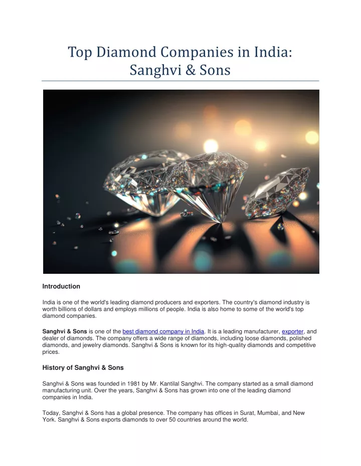 top diamond companies in india sanghvi sons