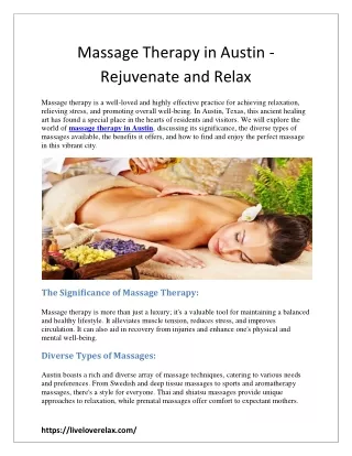 Massage Therapy in Austin - Rejuvenate and Relax