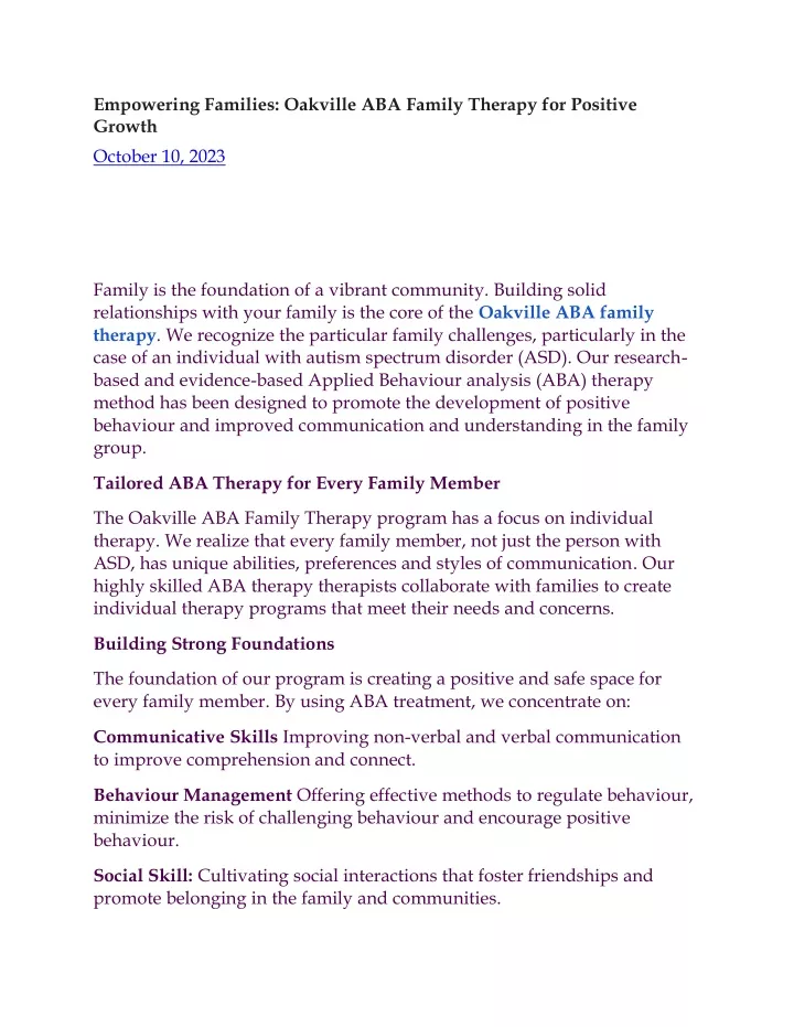 empowering families oakville aba family therapy