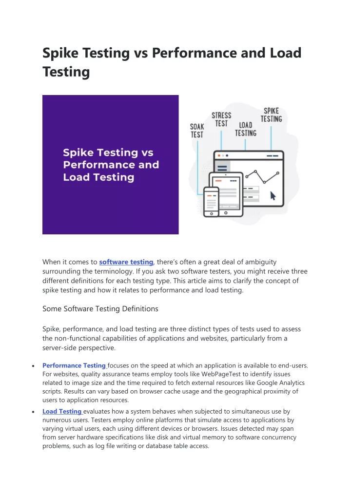 spike testing vs performance and load testing