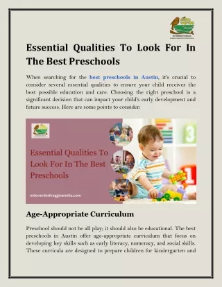 Essential Qualities To Look For In The Best Preschools