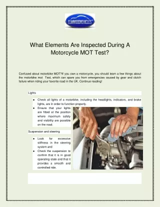 What Elements Are Inspected During A Motorcycle MOT Test