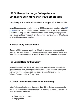 HR Software for Large Enterprises in Singapore with more than 1000 Employees