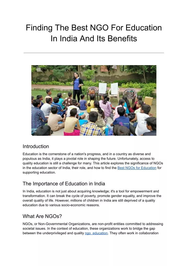 finding the best ngo for education in india