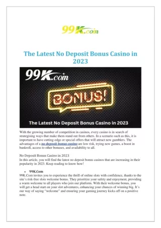 The Latest No Deposit Bonus Casino in 2023