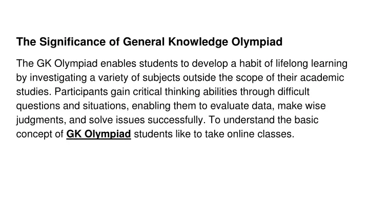 the significance of general knowledge olympiad