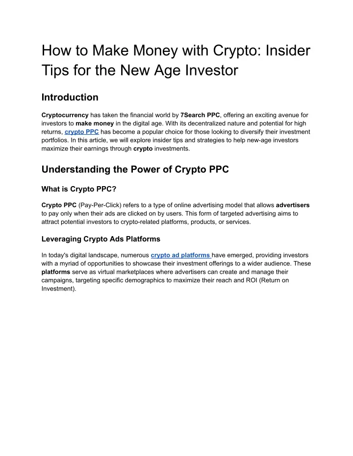 how to make money with crypto insider tips
