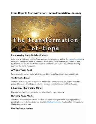 From Hope to Transformation Hamza Foundation's Journey