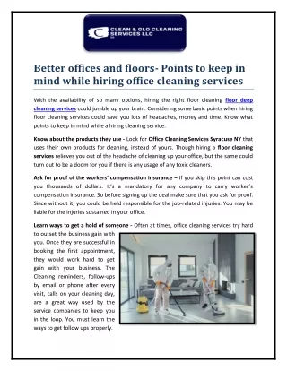 Better offices and floors- Points to keep in mind while hiring office cleaning services