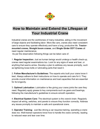 How to Maintain and Extend the Lifespan of Your Industrial Crane