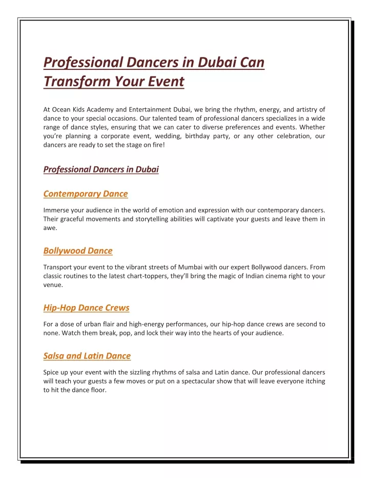 professional dancers in dubai can transform your