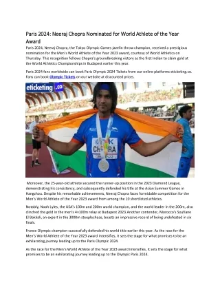 paris 2024 paris 2024 n neeraj chopra nominated