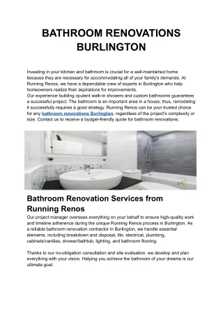Bathroom Renovations Burlington | Running Renos