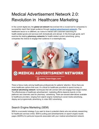 Medical Advertisement Network 2.0: Revolution in  Healthcare Marketing