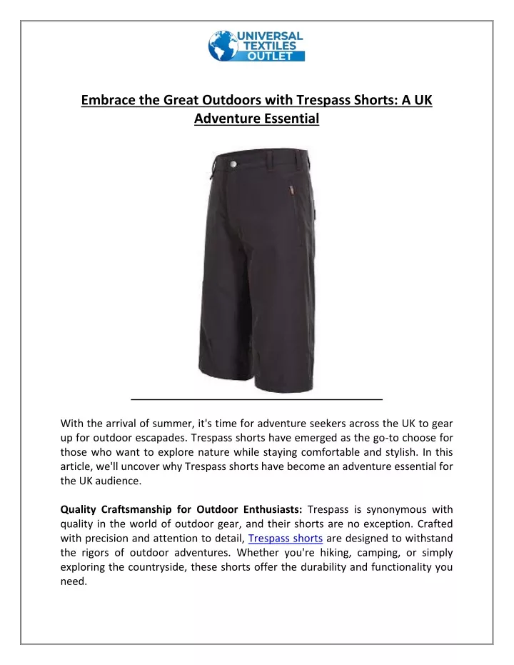 embrace the great outdoors with trespass shorts
