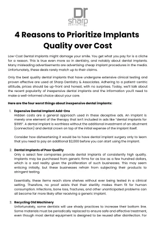 4 reasons to prioritize implants quality over cost