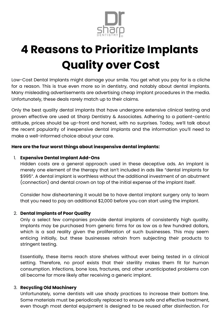 4 reasons to prioritize implants quality over cost