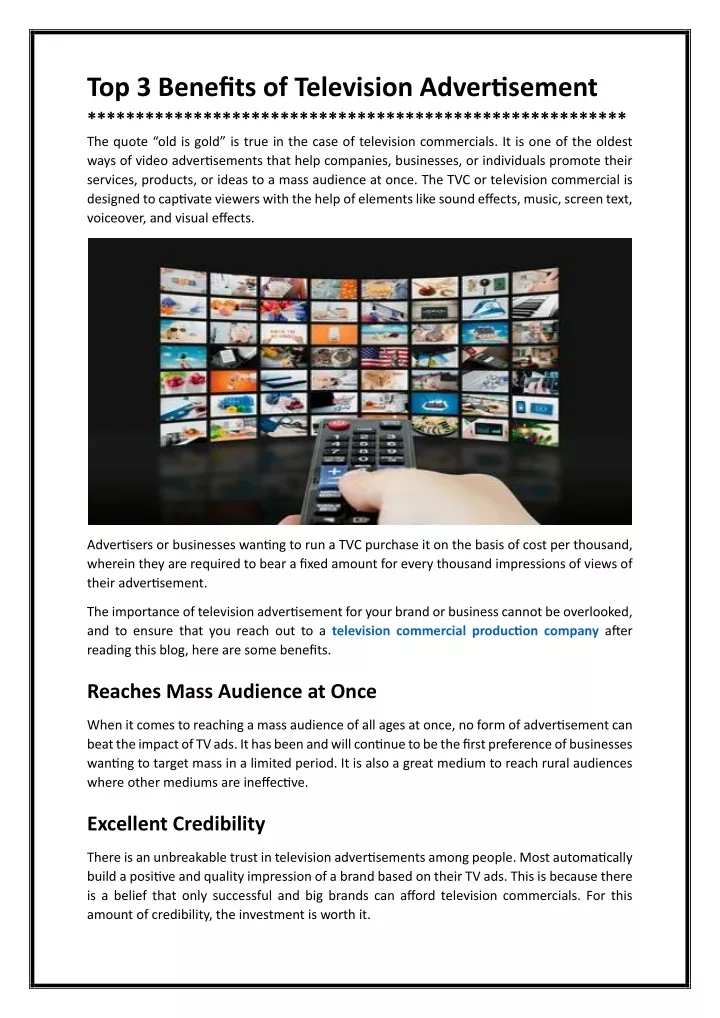 top 3 benefits of television advertisement