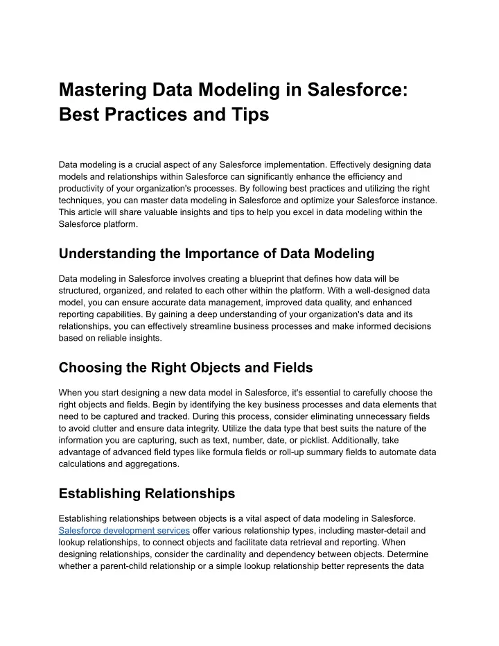 mastering data modeling in salesforce best