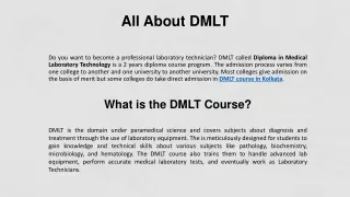 DMLT Institute Admission in Kolkata