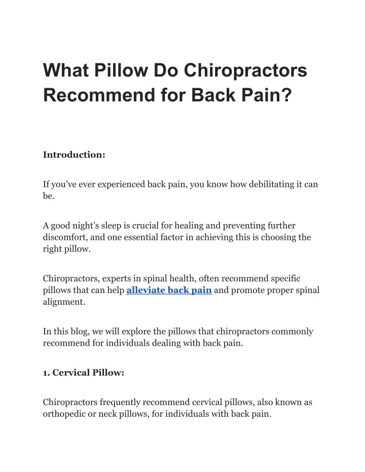 what pillow do chiropractors recommend for back