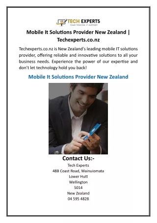 Mobile It Solutions Provider New Zealand  Techexperts.co.nz