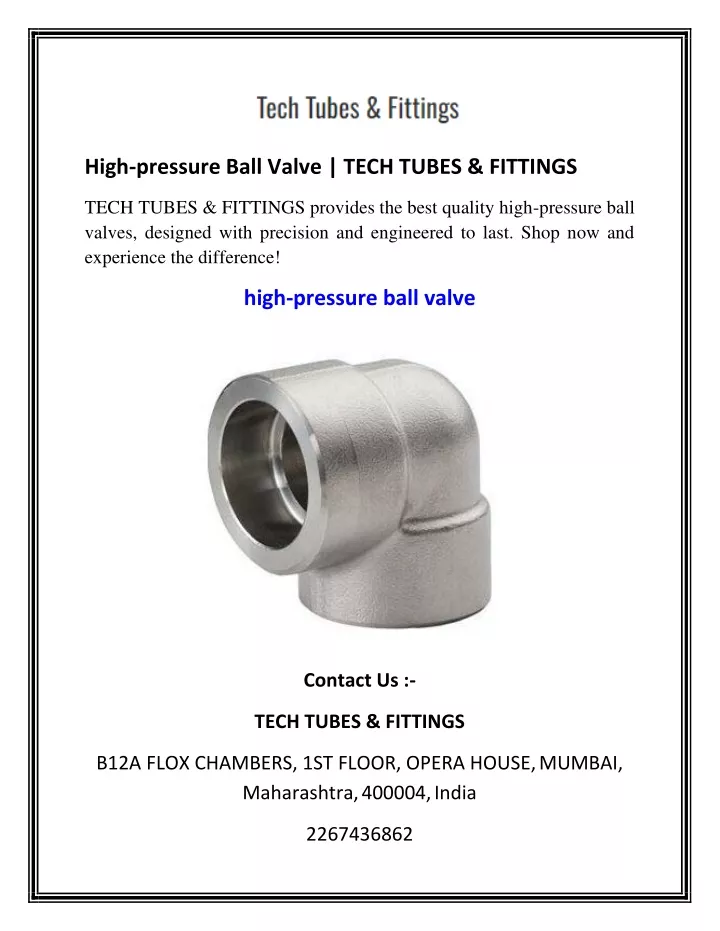 high pressure ball valve tech tubes fittings