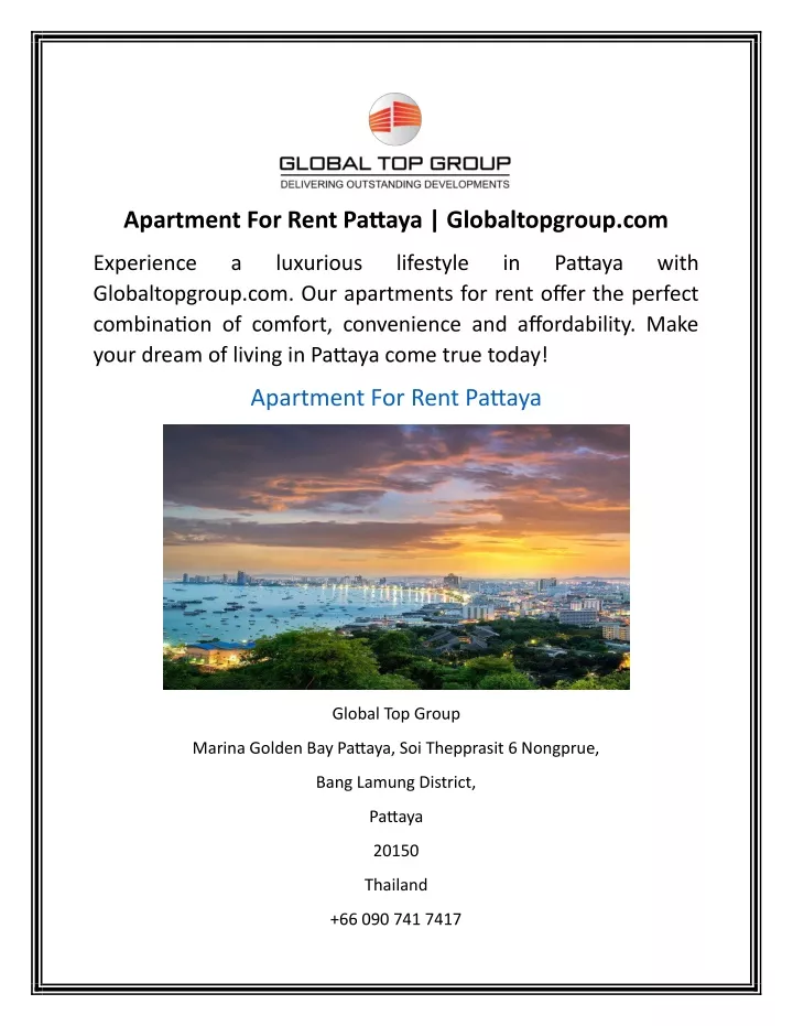 apartment for rent pattaya globaltopgroup com