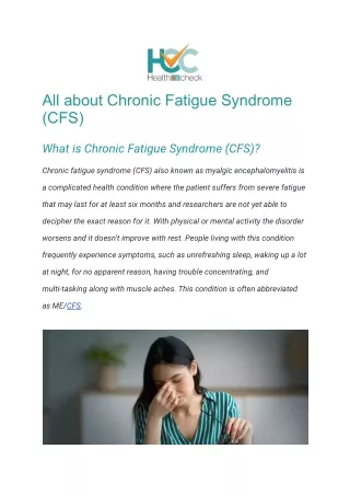 All about Chronic Fatigue Syndrome (CFS)