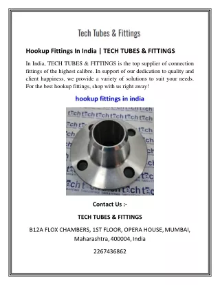 Hookup Fittings In India   TECH TUBES & FITTINGS