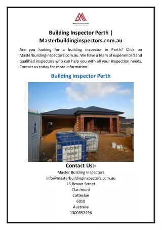 Building Inspector Perth  Masterbuildinginspectors.com.au