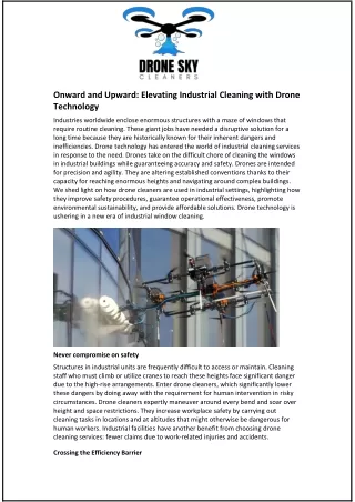 Onward and Upward: Elevating Industrial Cleaning with Drone Technology