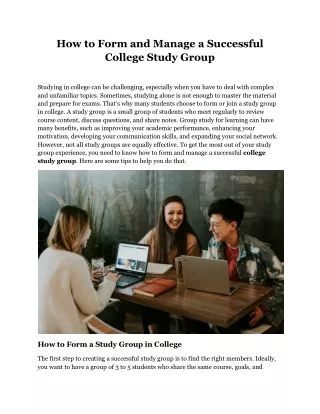 how to form and manage a successful college study
