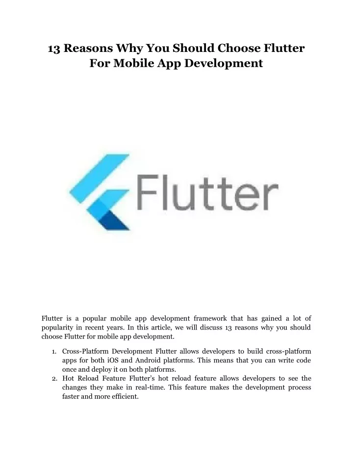 13 reasons why you should choose flutter