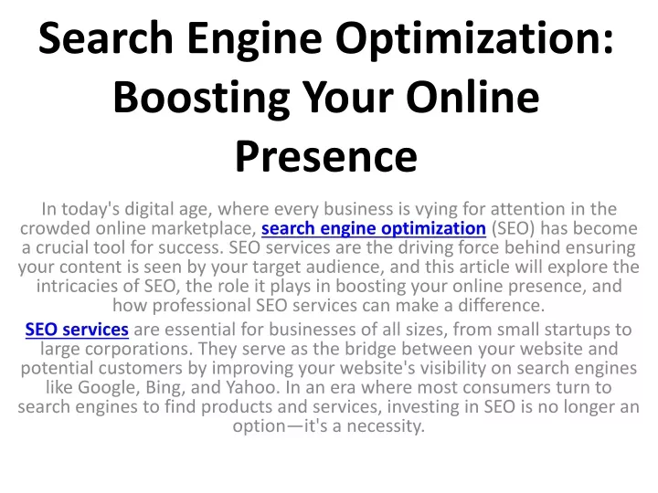 search engine optimization boosting your online presence
