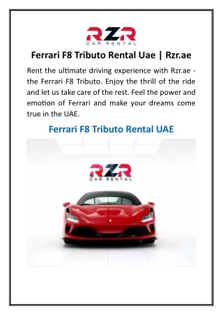 Ferrari F8 Tributo Rental Uae  Rzr.ae