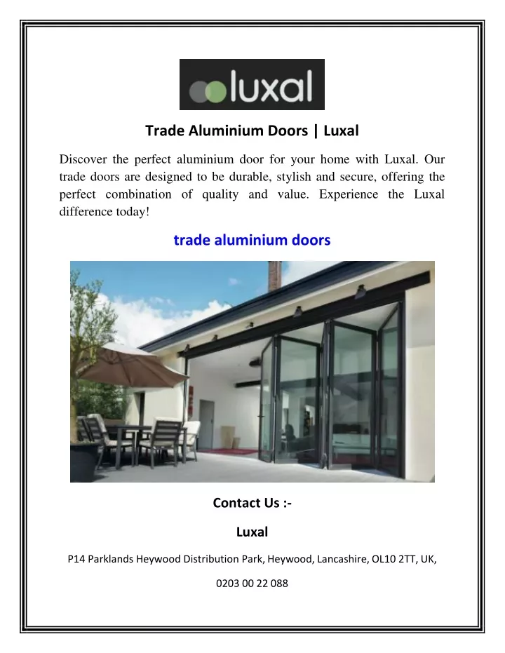 trade aluminium doors luxal