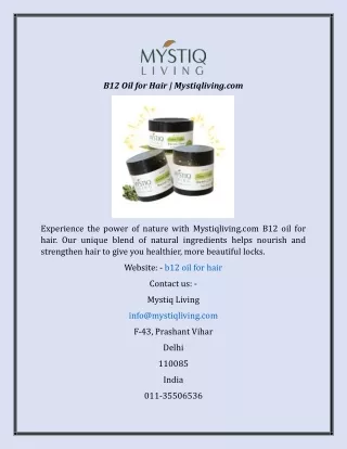 B12 Oil For Hair  Mystiqliving.com