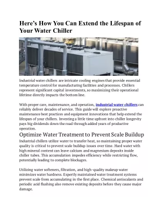 Heres How You Can Extend the Lifespan of Your Water Chiller